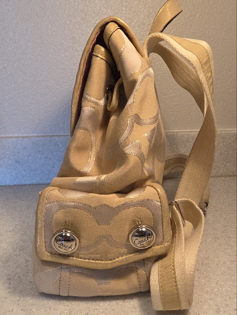 COACH POPPY SIGNATURE SATEEN LUREX BACKPACK - Picture 7 of 16